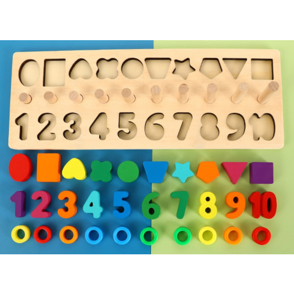 Montessori-leksaker i trä för barn Toddler Antal Pussel Sorterare Räkna Form Staplare Stapling Spel Förskoleleksaker för pojke Flicka Lärande Utbildning Ma