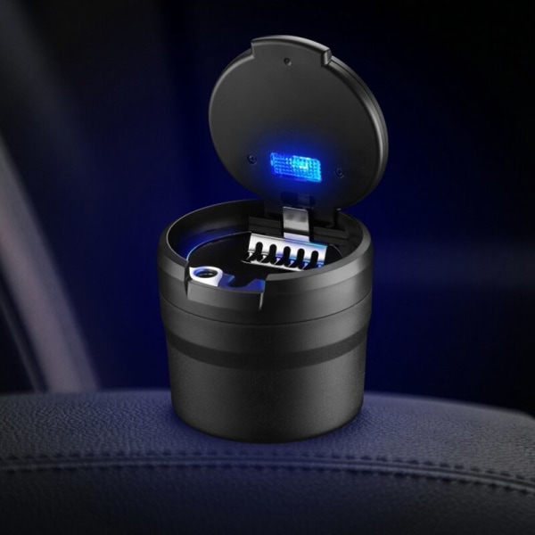 Kannettava tuhkakuppi LED-valolla, mukiteline, automaattinen tuhkakuppi autoon, savuton tuhkakuppi, auton lisävarusteet, musta