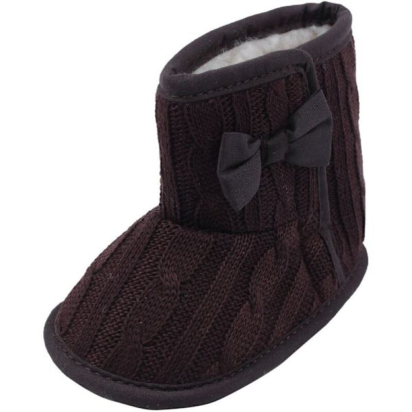 Skor för rosettdekorerade mjuka sulor skor varma stövlar skor (kaffe, 11 cm)