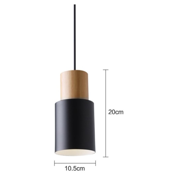 Nordisk enkel träpendellampa LED-hängande lampa färgglad aluminiumbelysningsarmatur kök ö bar hotell heminredning E27 (svart)