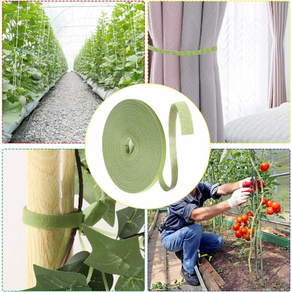 50m Hageplanterestriper, 10mm Grønne Gras Planterestriper Gjenbrukbare Festestropper Vanntett Borrelås for Planter (50m/Rull)
