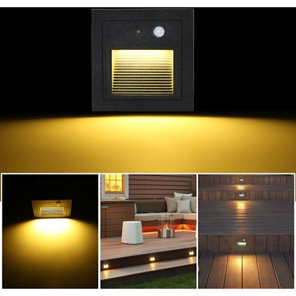 Ulkoseinä- ja kattovalaisin 4 LED:llä, upotettava seinävalaisin 3W, portaiden valaisin, liikeanturilla, lattiaan upotettava