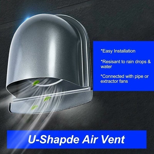 100mm Ventilationsgaller i Rostfritt Stål, Runt Utomhus Skorstenshuvsgaller, U Ventilationsgaller med Anti-Insektsnät, Ventilationsgaller med 45°