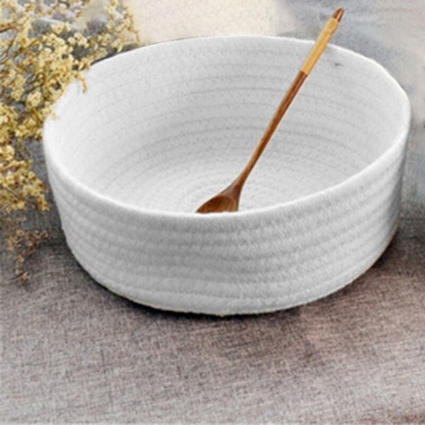 1 sett med 3 stk multifunksjonell rund oppbevaringsboks for snacks rusk håndvevd hvit oppbevaringskurv-arrangør
