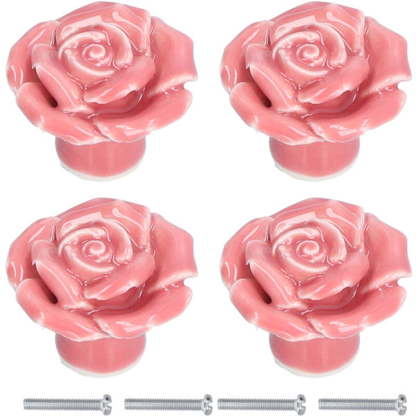 4-pack Rosformade Handtag, Moderna Keramiska Skåpsknoppar för Hem, Vardagsrum och Sovrum, Rosa