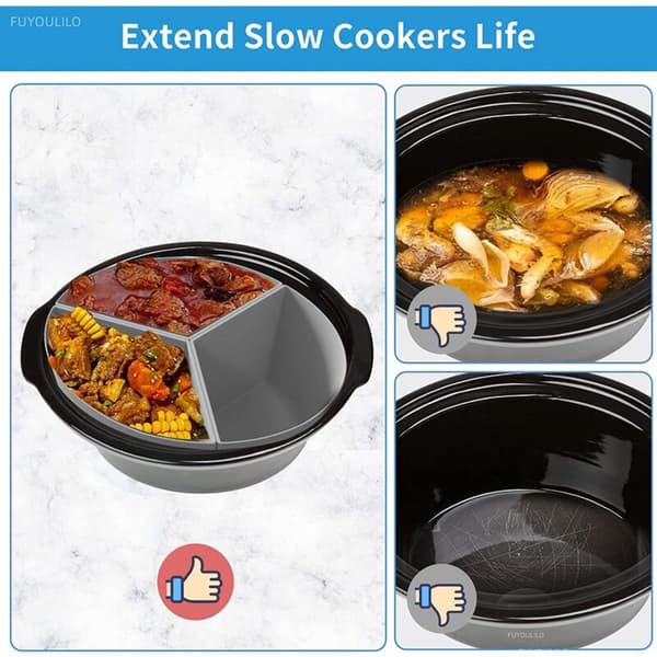 Slow Cooker Liners, 3 i 1 Silikon Slow Cooker Separator för 6 Quart Oval och Rund Separator (Grå)