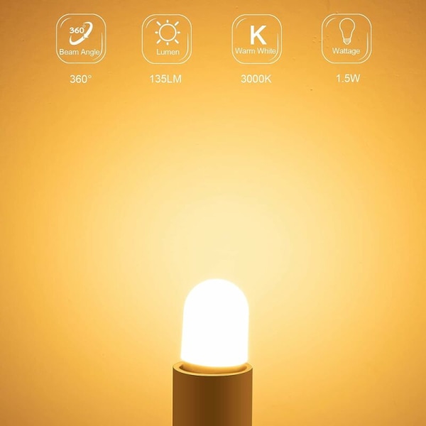 E14 LED-lamppu jääkaappiin, 1,5 W vastaa 15 W, lämmin valkoinen 3000 K, lamppu jääkaappiin, suolalamppuun, ompelukoneeseen, himmennettävä, 2 kpl