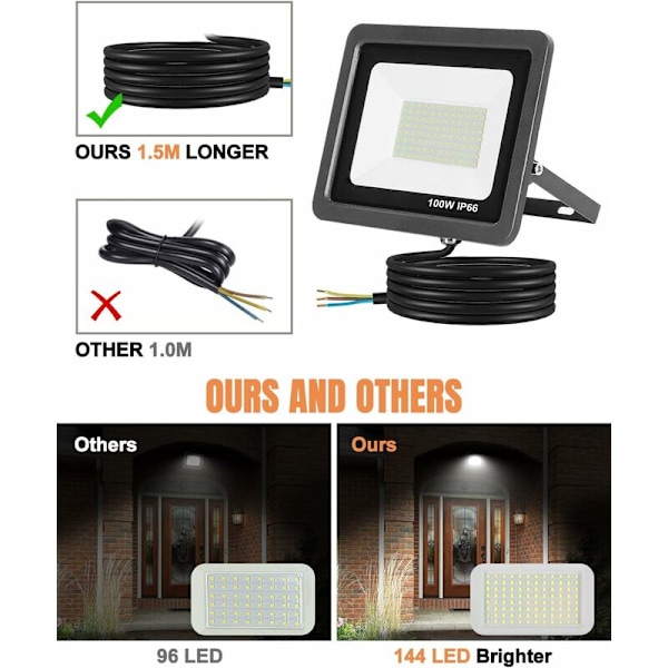 100W LED-belysning, 10000LM Super Ljus Utomhus LED-belysning IP66 Vattentät LED-belysning, Utomhus Säkerhetsbelysning för Mark, Sökning, Terräng