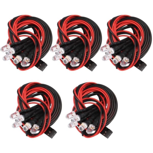 5 stk 5 LED-lys 5 mm 3 hvite 2 røde lys for 1/8 1/10 Axial SCX10 TRX4 D90 Redcat RC-bil