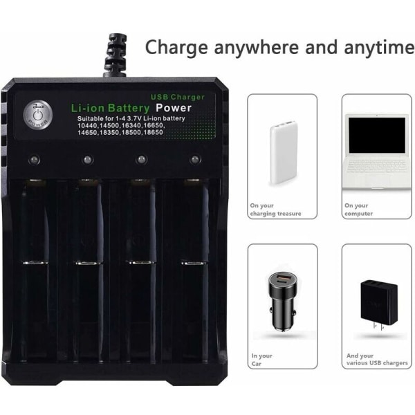 Universell 18650 batteriladdare Batteriladdare med LED-indikator 4 USB-platser Batteriladdare för Li-ION litiumbatteri