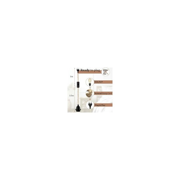 2 Par Hemp Rep Sladd för Chandelier 4,5m, E27 Socketswitch med Glödlampsladd, för DIY Lampa Hängande Ljus Industriell Hängande Ljus Chandelier Vint