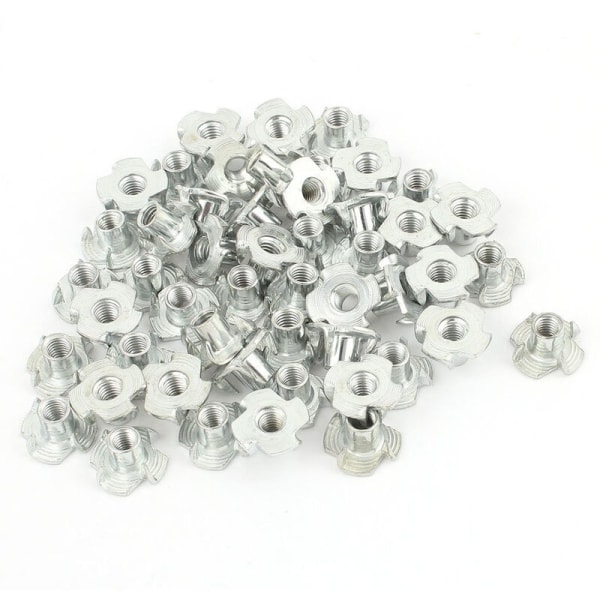 50 Pieces T-nut with 4 teeth carbon steel zinc plate T-nut T-nut M5 x 8 mm