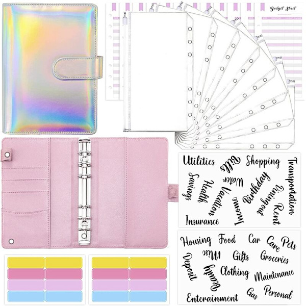 Budget Binder Set - Budget Binder med kontantkuvert, kontantorganisatör, pengabesparande pärm, kontantkuvert för budgetering B