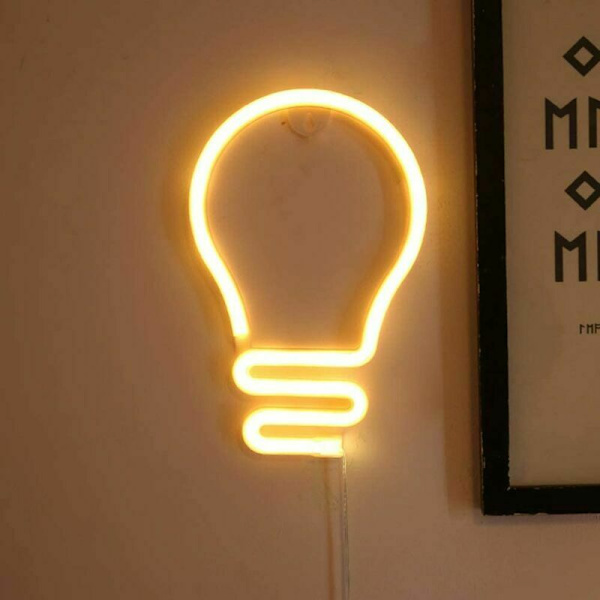 LED Neonljuslampa i Form av Glödlampa Neonljusskylt USB/Batteridriven Neon Nattlampa Färgglad LED Neonlampa Väggdekoration för Hem Bar Bröllop Jul