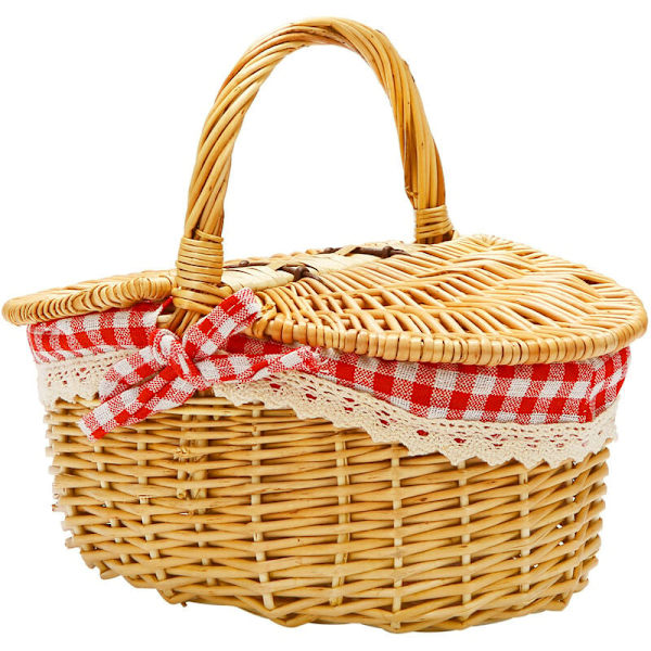 Fletkurv i landlig stil til picnic med låg, håndtag og for til picnic, fester, bryllupper og grillfester