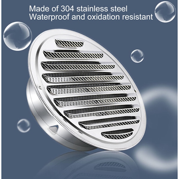 Rund Luftventil, Rustfrit Stål Ventilationsgitterdæksel, Ekstern Ekstraktor Væggenventil til Badeværelse, Kontor, Hjem (160 mm / 6,3 tommer)