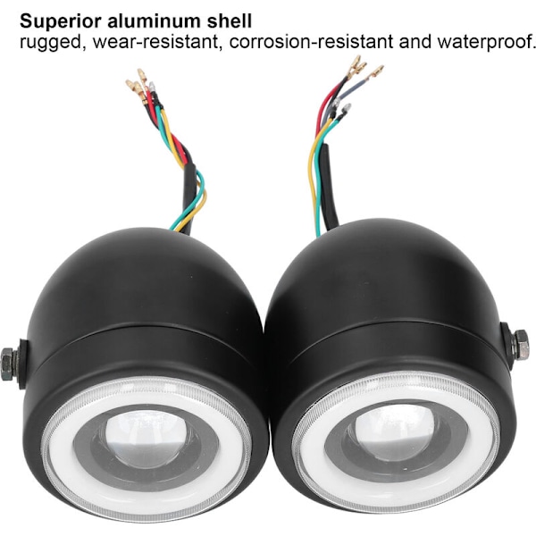 Universal LED-strålkastare Dubbla Runda Lampor Ängelögon Halvljus Retro DRL Vit Gult Ljus