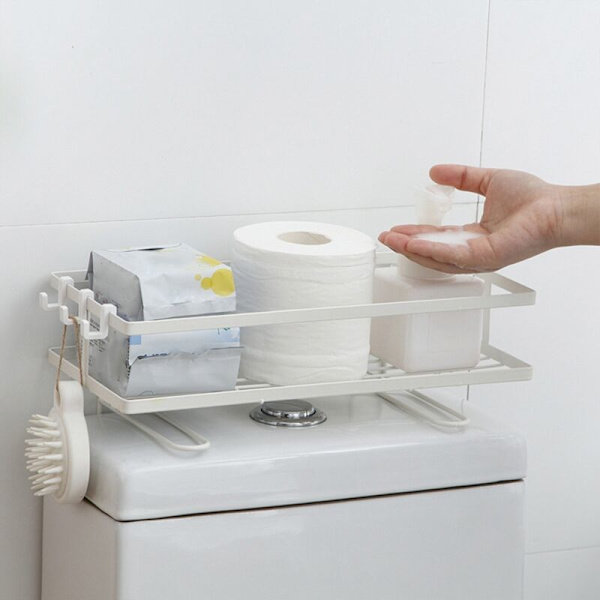 Badeværelseshylde over toilet vandtank genanvendelig køkken badeværelse toilet jernhylde opbevaringshylde krog arrangør A