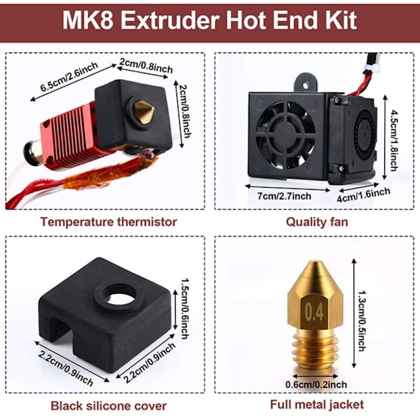 3D-skriver reservedeler -10S (med 0,4 mm / 0,2 mm / 0,3 mm / 0,5 mm dyser) Passer for -10 -10S CR10S5 3D-skriver