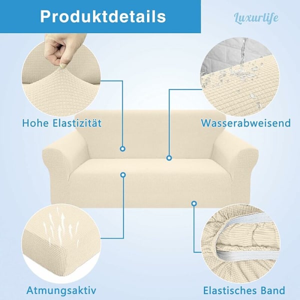 Stretch, Vattentät och Repbeständig Soffa Överdrag för 1 Sitsig Soffa Elegant Mönster Med Halkskydd Skumstavar (1 Sitsig Soffa, Beige)