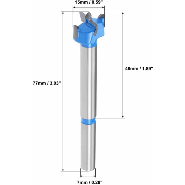 Forstner borekroner 15 mm, Tungsten Carbide sneglåbner til træhulsav, hængselshulsboring til træbearbejdning (blå, grå)