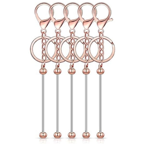 6 kpl helmillä koristeltavia avaimenperäaihioita, metallihelmillä koristeltu avaimenperä DIY-riipusaskarteluun ja korujen valmistukseen, ruusukulta