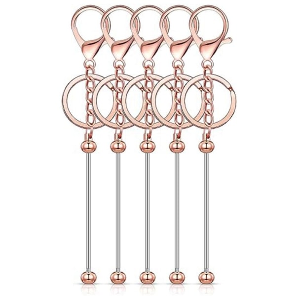 6 stk. Beadable nøkkelringstenger Blanks Bead Nøkkelring Metall Perlet Nøkkelring for DIY anheng Håndverk Smykkefremstilling, Rose Gold