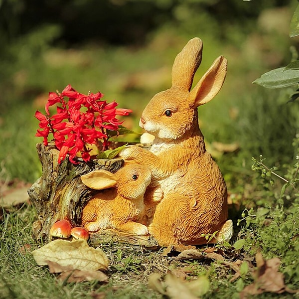 Simuleret kaninharpiks blomsterpot udendørs kanin statuer polyresin kanin blomsterkurv til udendørs dekoration A