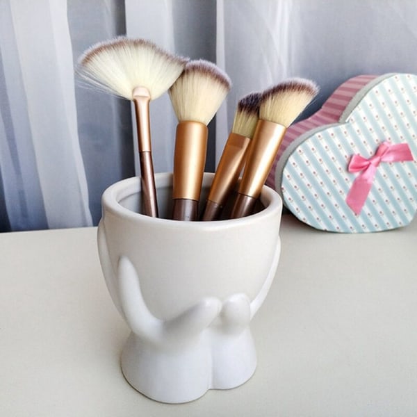 Huvudblomvaser Ren Vit Matt Keramisk Kruka Dressing Bästa Makeupborsthållare Arrangemangskruka