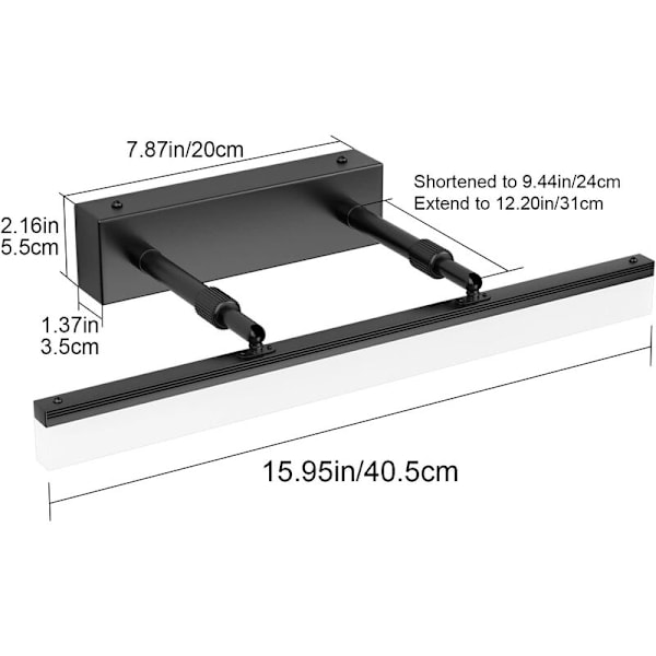 LED Speilbelysning 40CM, Baderom Vegglampe 585LM 9W 6000K, Baderomsspeil Lys IP44 LED Vegglampe Moderne Baderom Lampe med Justerbar Lyshode