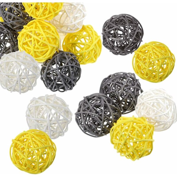 Rattan Kugler, 15 Styk 2 Tommer Flettet Kugle Dekorative Kugle Orbs Vase Fyldstof Gul + Hvid + Grå