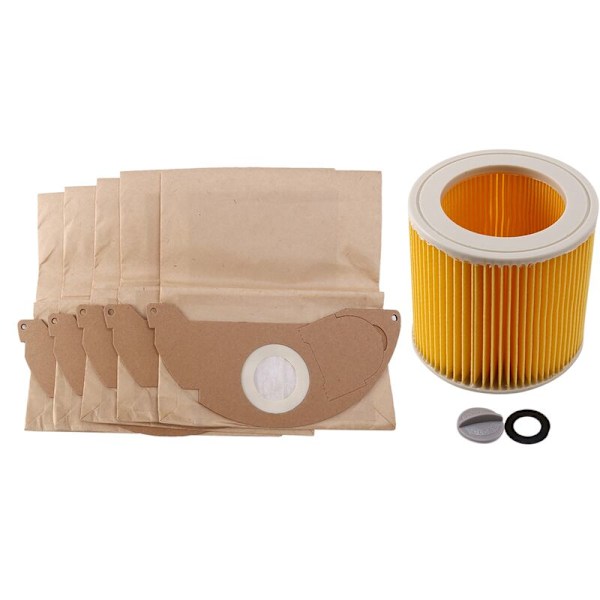 1 stk. Støv Hepa Filter Papirposer 5 stk. til Karcher Støvsugere Hepa Filterpatron Wd2250 Wd3.200 Mv2 Mv3 Wd3