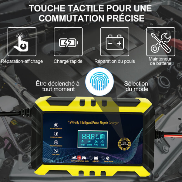 12V/6A Bilbatteriladdare Smart Batteriladdare, LCD-display, Batteriladdare Underhållare med Flera Skyddstyper