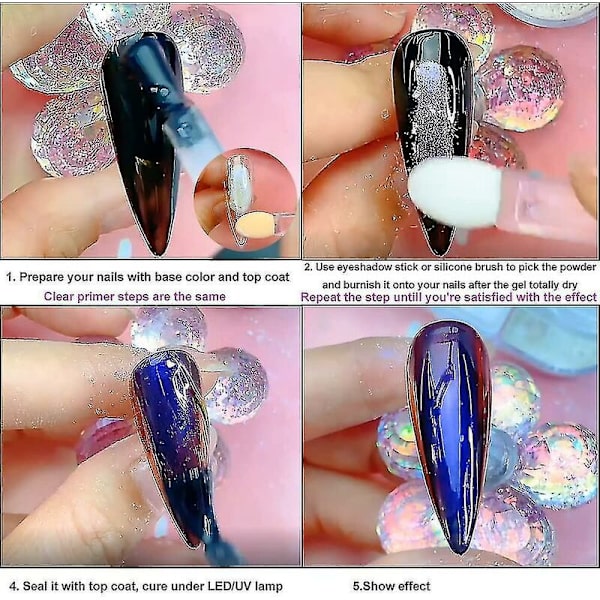 Nagelpulver 6 färger spegel laser nagelpulver för hartsuppsättning metall iriserande glimmer nagelpulver spegel multi-krom pulver iriserande nagelpulver nagel