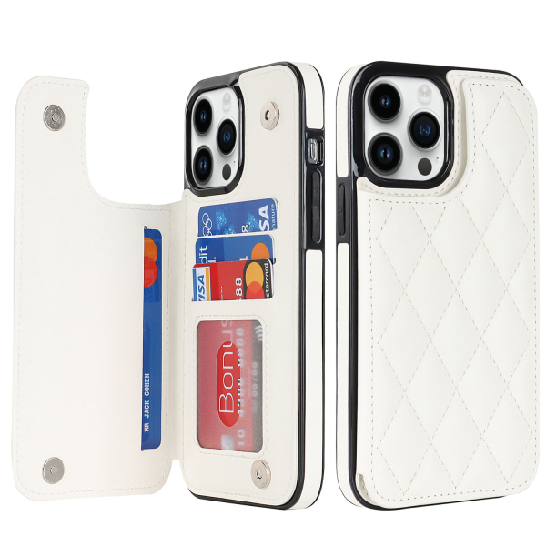 Case för iPhone 15 Pro Max med korthållare, RFID-blockerande PU-läder Dubbla magnetlås Stötsäkert case, (Vit)