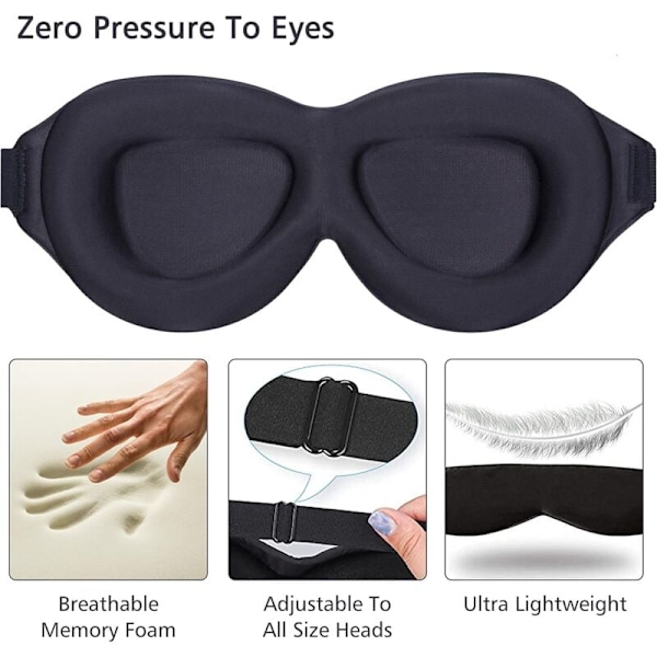 Ögonmasker för sömn, 3D-formad 100% mörkläggning, justerbar bekväm ögonmask