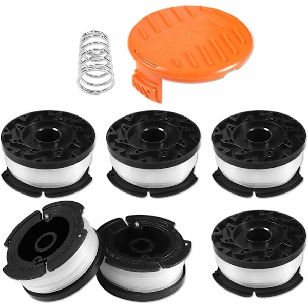 Spole med snor til græstrimmer fra Black & Decker, 6 spoler med snor til buskrydder + 1 spolehætte og 1 fjeder