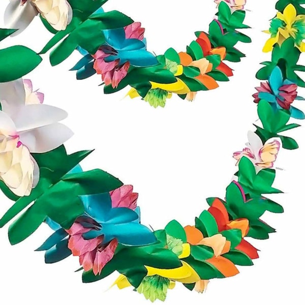 2-pack tropisk krans festdekorasjoner, 3M fargerikt papir Hibiscus sommerbannere Bursdag Strandtema Hawaiian festrekvisita Jungledekorasjon