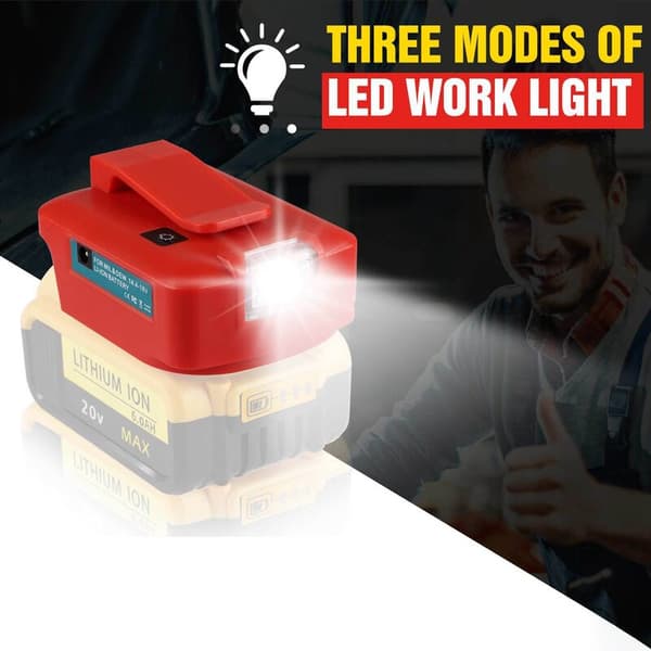 14,4V/18V litiumbatteriadapter med LED-spotlight USB-omformer for M-batterier