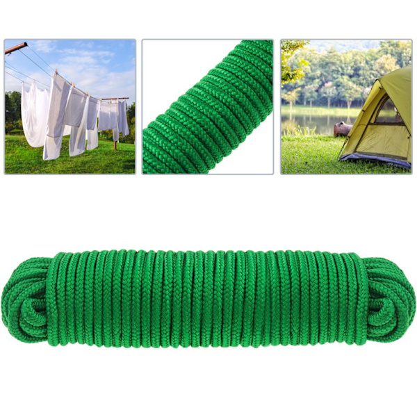 Flettet reb af PP med flere tråde 20 m x 6 mm grøn