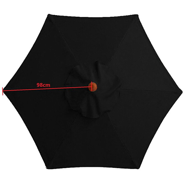 Udskiftningsbetræk til parasol - 6 ribber - Diameter 2m - Vandafvisende - UV-beskyttelse - Udskiftningsstof - Sort