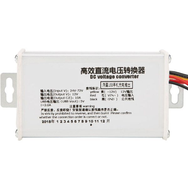DC-omvandlare Steg Ned Strömförsörjningsmodul 24V-72V till 12V10A USB-utgång 5V2A