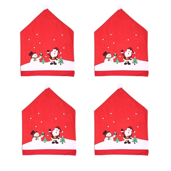 4 Pieces Christmas Chair Covers, Santa Claus and Snowman-Red Hat Christmas Chair Back Covers Dining Chair Covers