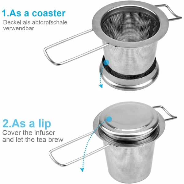 Te-sil og lokk i rustfritt stål, te-infuser med doble håndtak for løs te, tekopper, tekanner, tekopper-