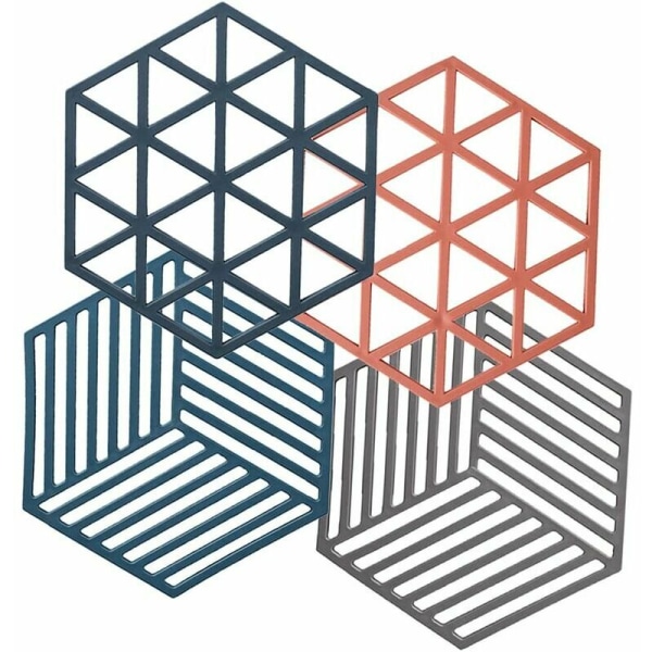 4 stk Silikon Trivet Sekskantede Brikke Sklisikre Varmebestandige Trivet Gryteunderlag Silikonmatte Kjøkken, 16cm, Sunny