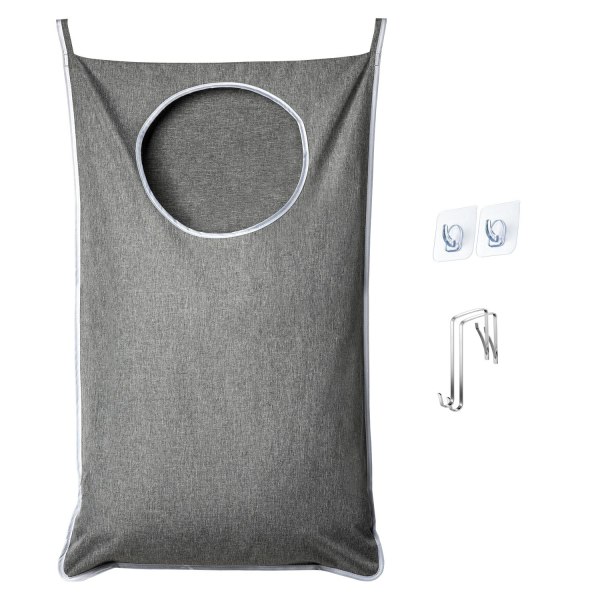Hængende vasketøjskurvpose med 2 sugekopkroge grey