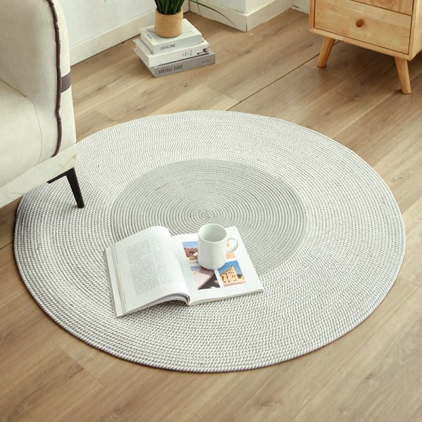 Vävd bohemisk rund matta, handvävd dubbelsidig matta för ingång till kök vardagsrum, handgjord heminredning 45cm grå + blommig grå