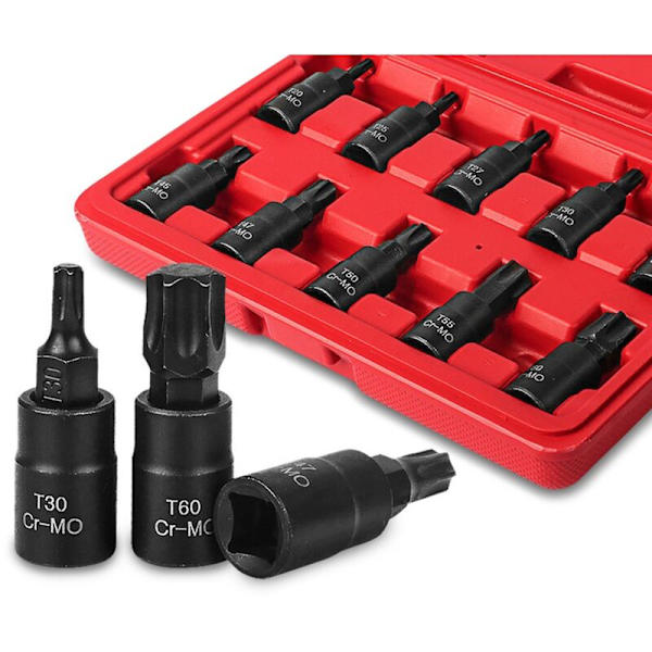 10-delt bitsæt, Sping Star Torx Hex Bits, T20-T60 med Premium-Mo stål, 3/8 tommer drev, forbedret opbevaring