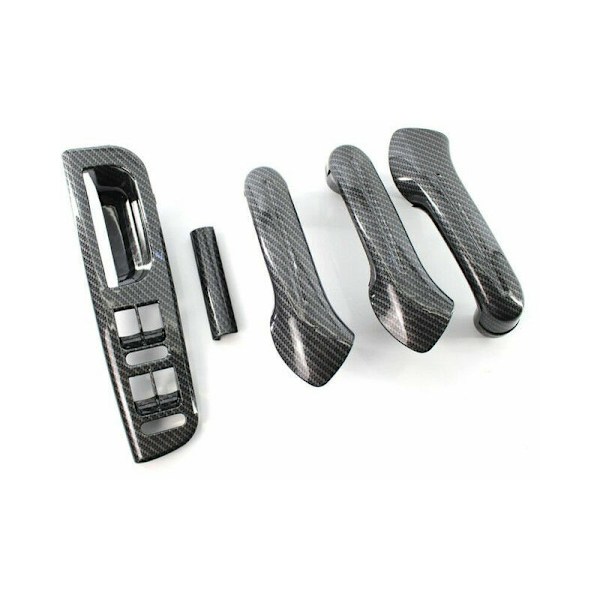 Car Carbon Grain Master Window Switch Control Panel Trim Bezel + 3 Interior Door Handle Set for VW Jetta Golf MK4 1999-2004 - Carbon