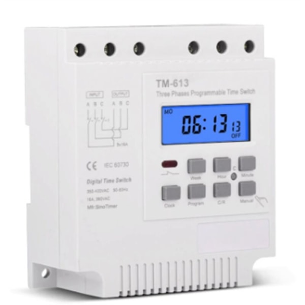 Trefaset programmerbar bryter 380V 415V TIMER med bakgrunnsbelysning